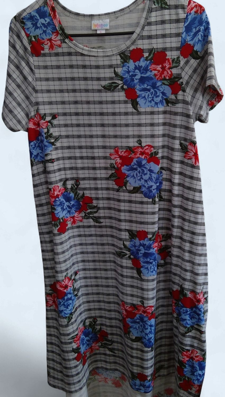 LuLaRoe Carly Black White Blue Red Floral  Dress  Size s
