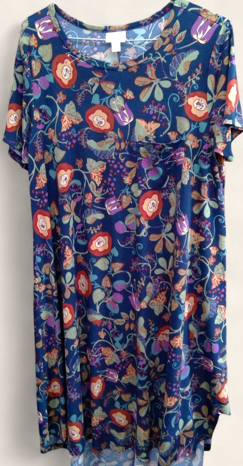 LuLaRoe Carly Swing Dress Dark Blue Backround Size s LuLaRoe Carly Swing Dress Dark Blue Backround Size s