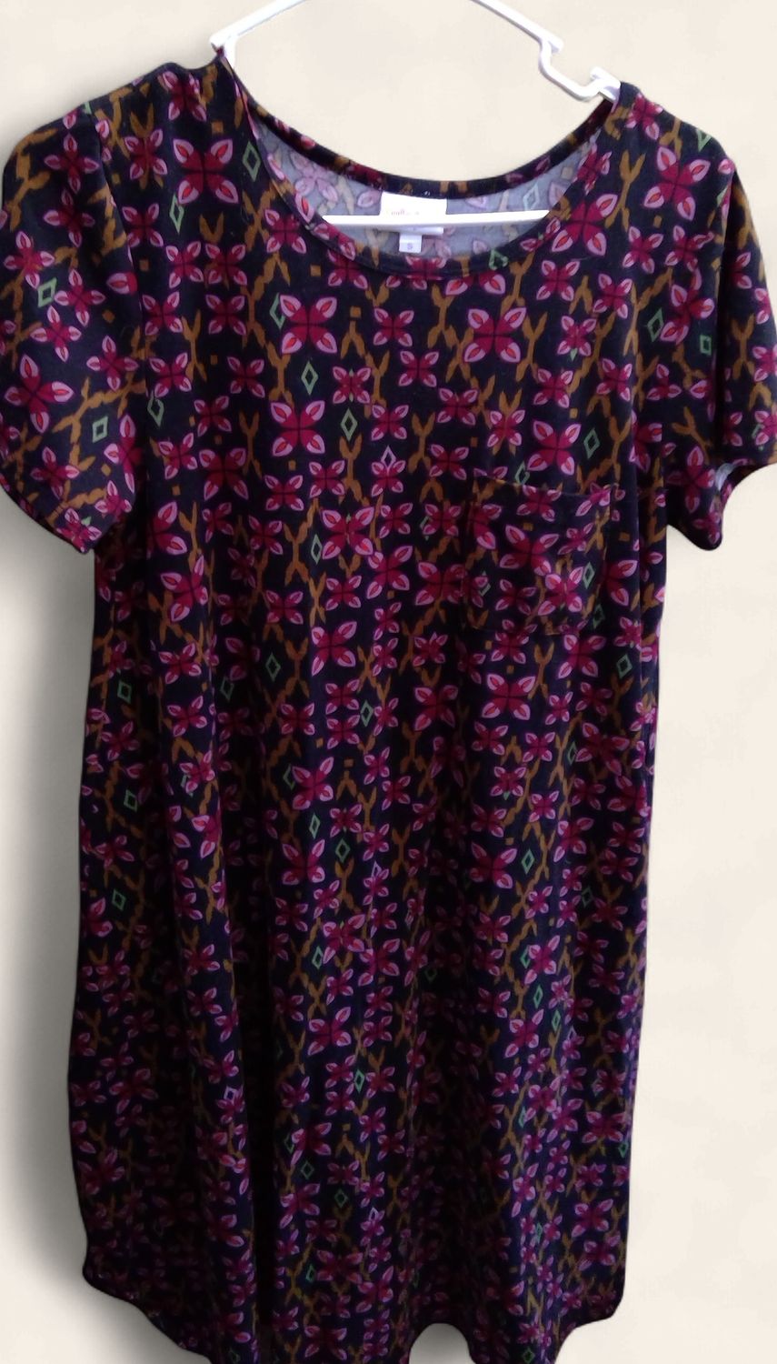 LaLuRoe CArly Dress Pink Green and Yellow Pattern Size s