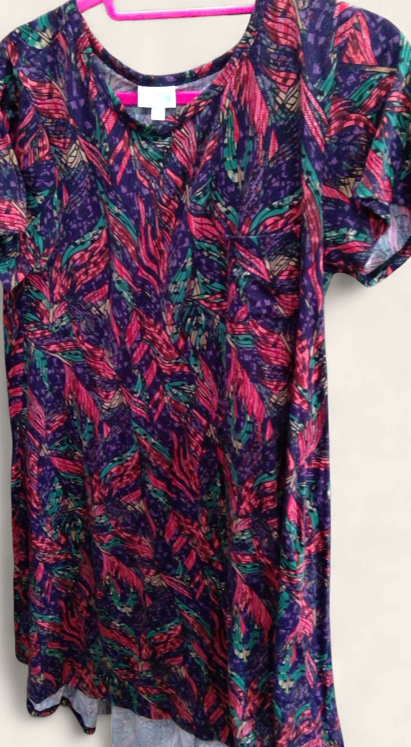 LuLaRoe Carly Dress Colorful Abstract Pattern Against A Purple Base Size S