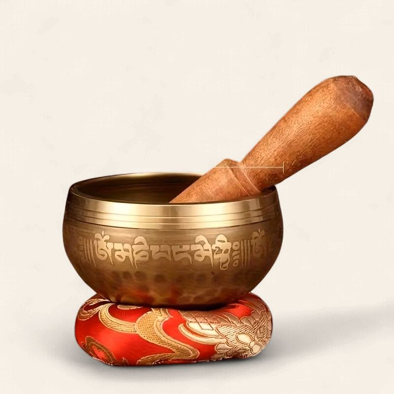 Classic Brass Singing Bowl with Six-Syllable Mantra Inscription, Yoga Meditation Classic Brass Singing Bowl with Six-Syllable Mantra Inscription, Yoga Meditation