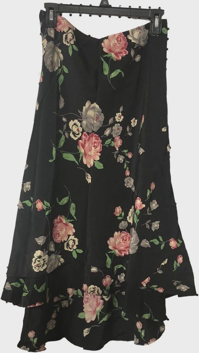 Lauren Ralph Lauren Midi/maxi Floral Skirt, 100% Silk Layered Hem Size 12