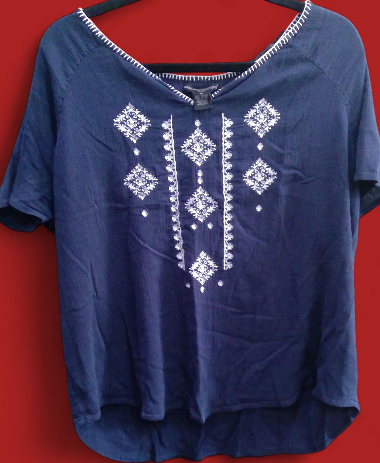 Preswick&amp; Moore  Navy Blue White Diamond Size 1x