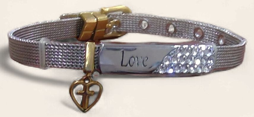La Cn Watch Style Slider Bracelet And Heart Charm La Cn Watch Style Slider Bracelet And Heart Charm