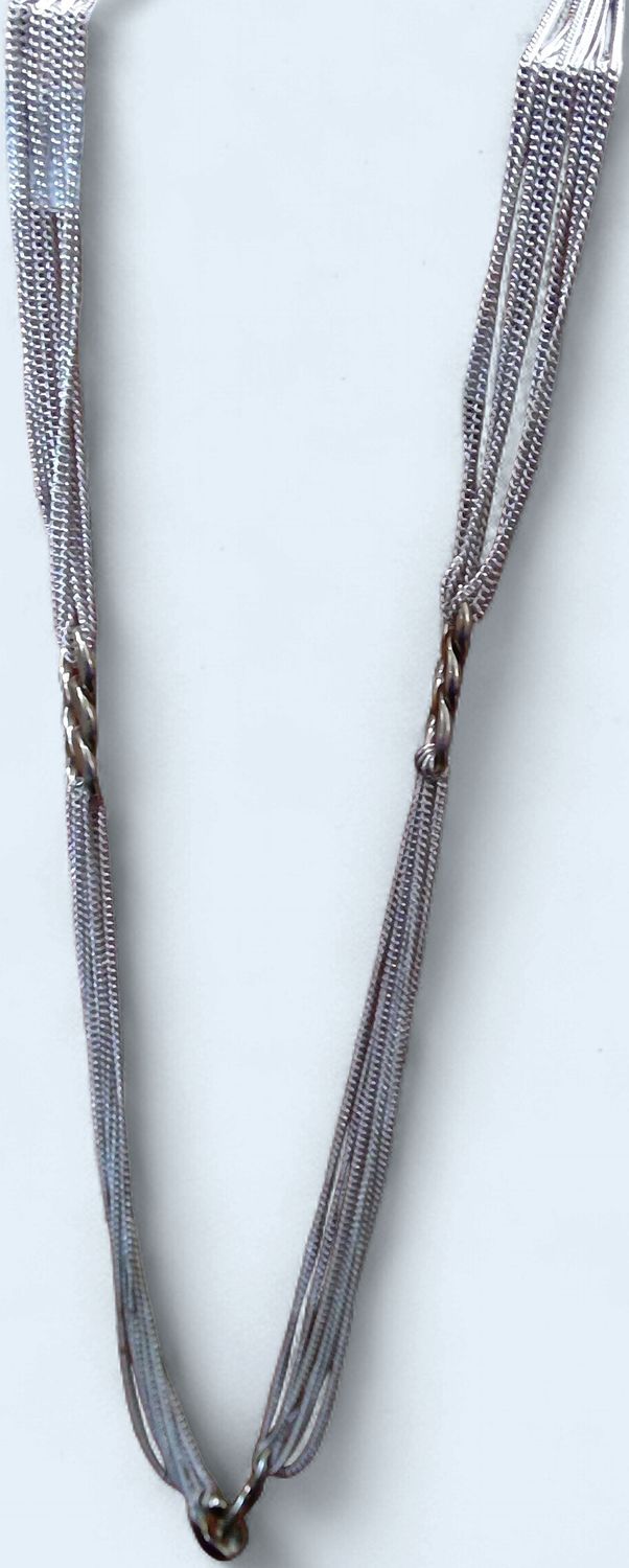 Silver Toned Multi Strand Necklace Gold Tone Curb Chain Links Silver Toned Multi Strand Necklace Gold Tone Curb Chain Links