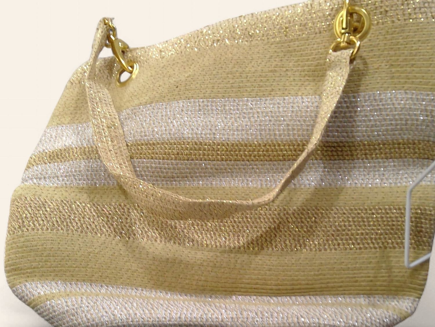 Vera Bradley Beach Bag White Gold Tan Stripes Rope Handles Vera Bradley Beach Bag White Gold Tan Stripes Rope Handles