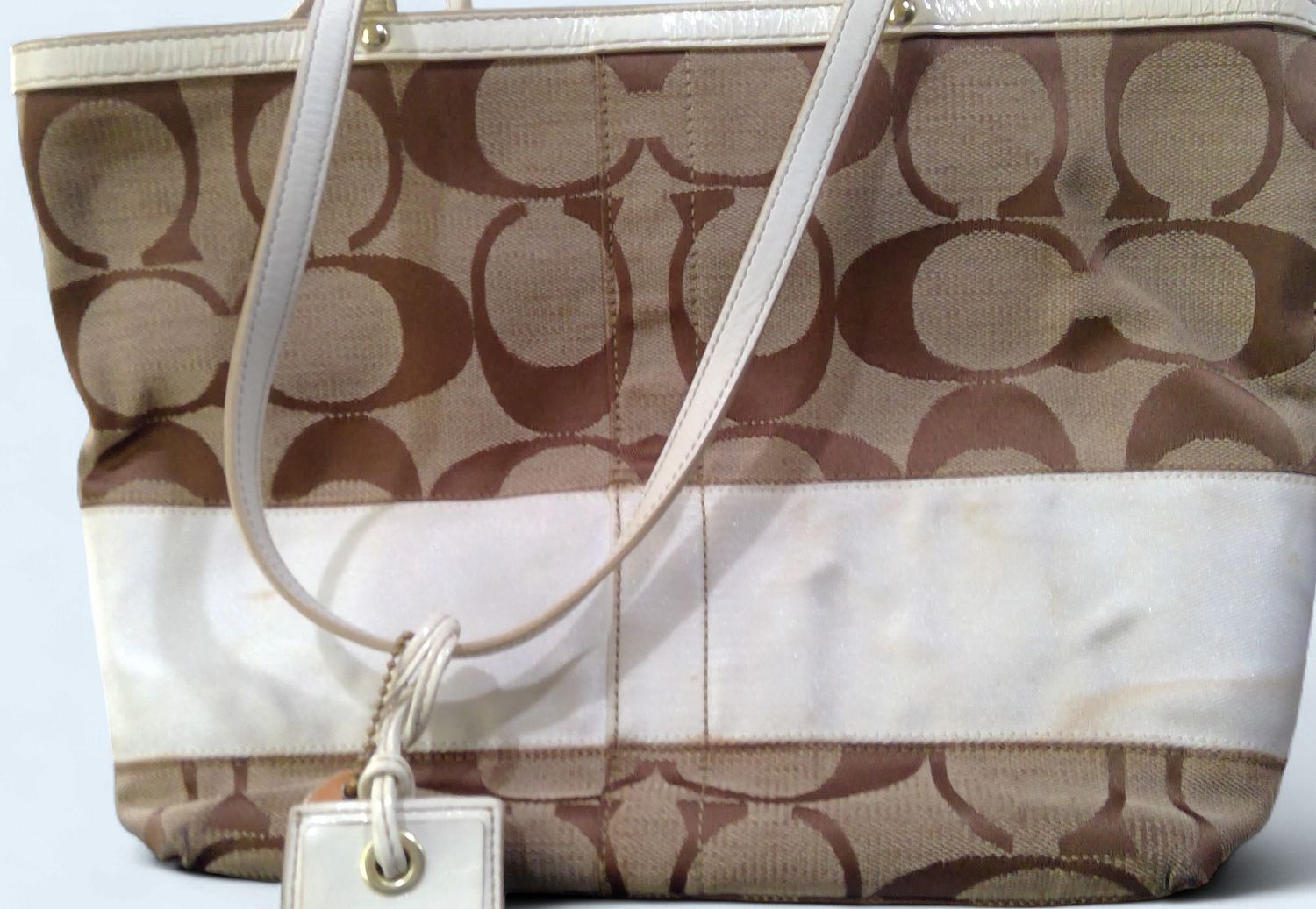 Vintage Coach Signature Striped TotenBag Khaki Brown