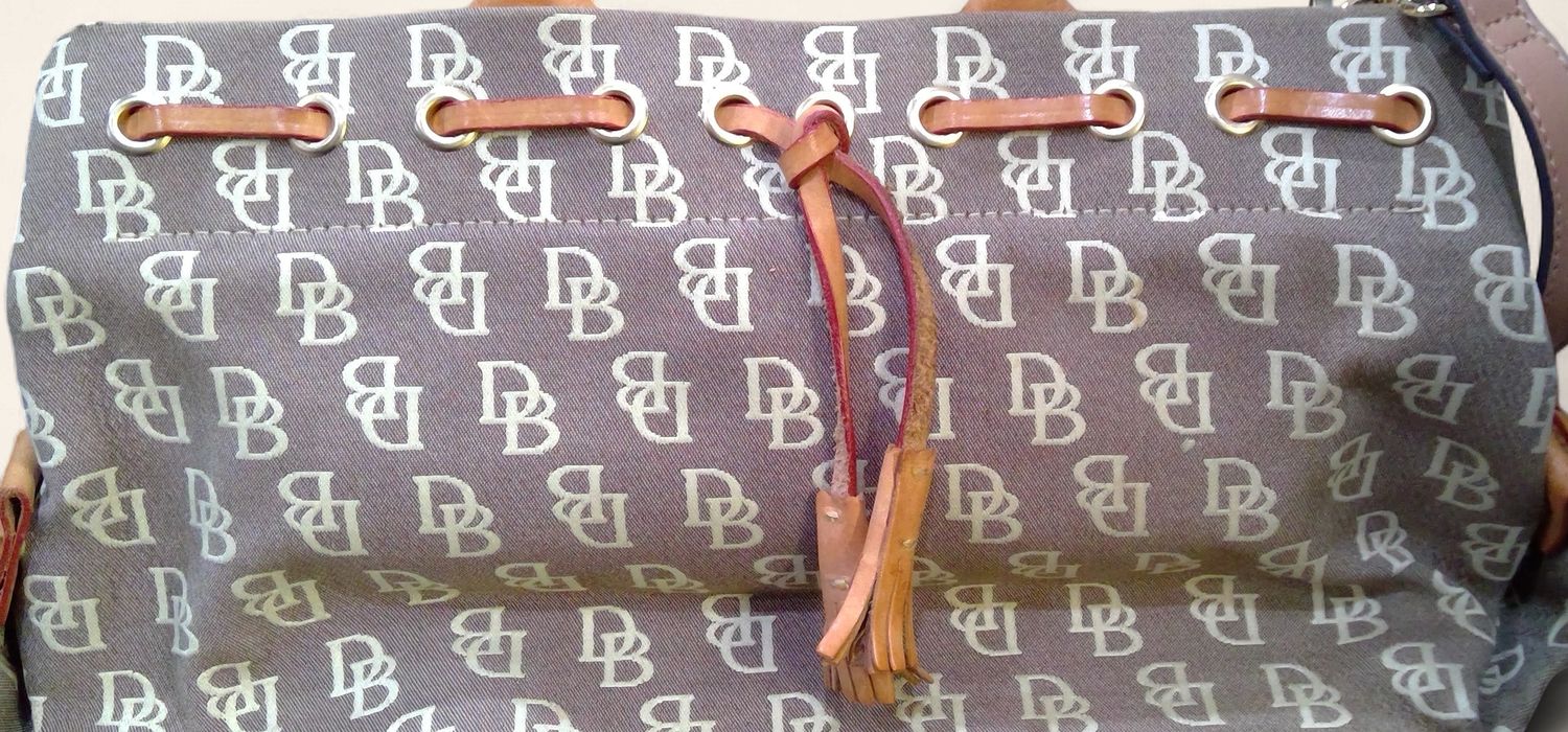 Dooney&amp; Bourke Canvas  Tulip Tote Brown Trim  Tassel Detail