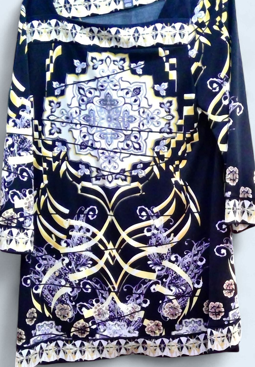 Style & Co Black Gold Patterened Dress Geometric Design Size l Style & Co Black Gold Patterened Dress Geometric Design Size l