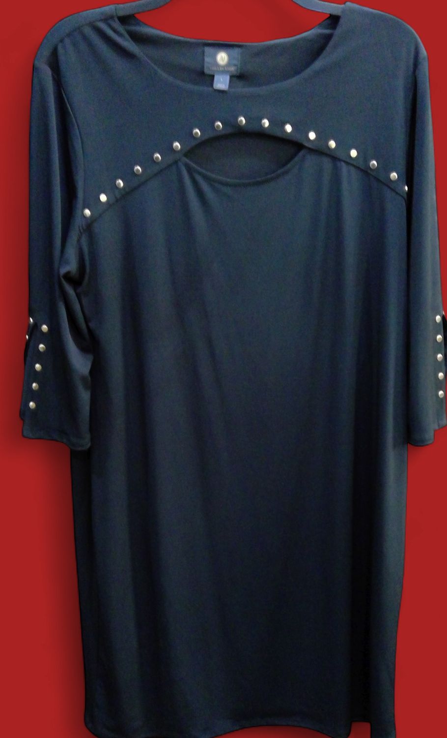 Anne Klein Sleeveless Black Dress Gold Tone Zipper Size  12