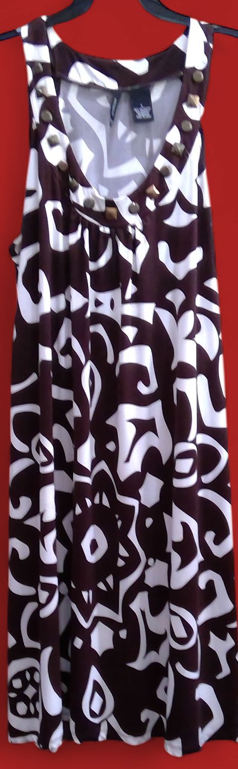 New Directions Brown White Sleeveless Tank Dress Studs Along Neck Size l