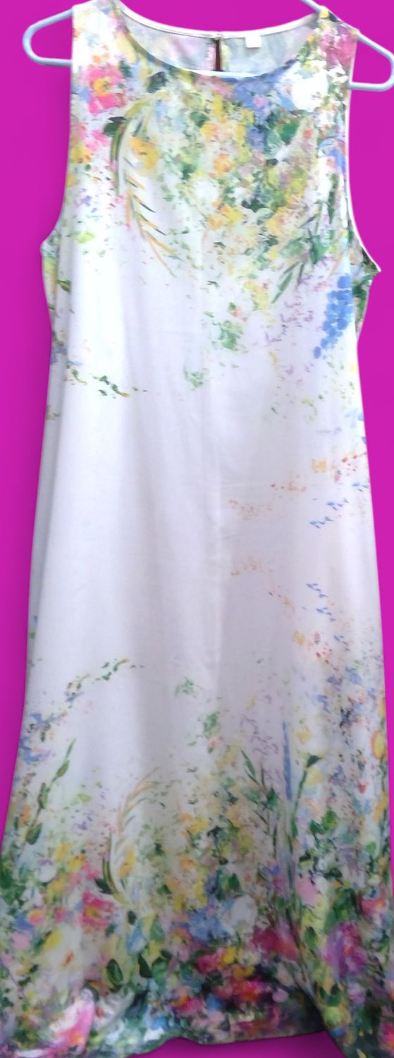 White Sleeveless Maxi Dress Multi Colored Floral Print Size l White Sleeveless Maxi Dress Multi Colored Floral Print Size l