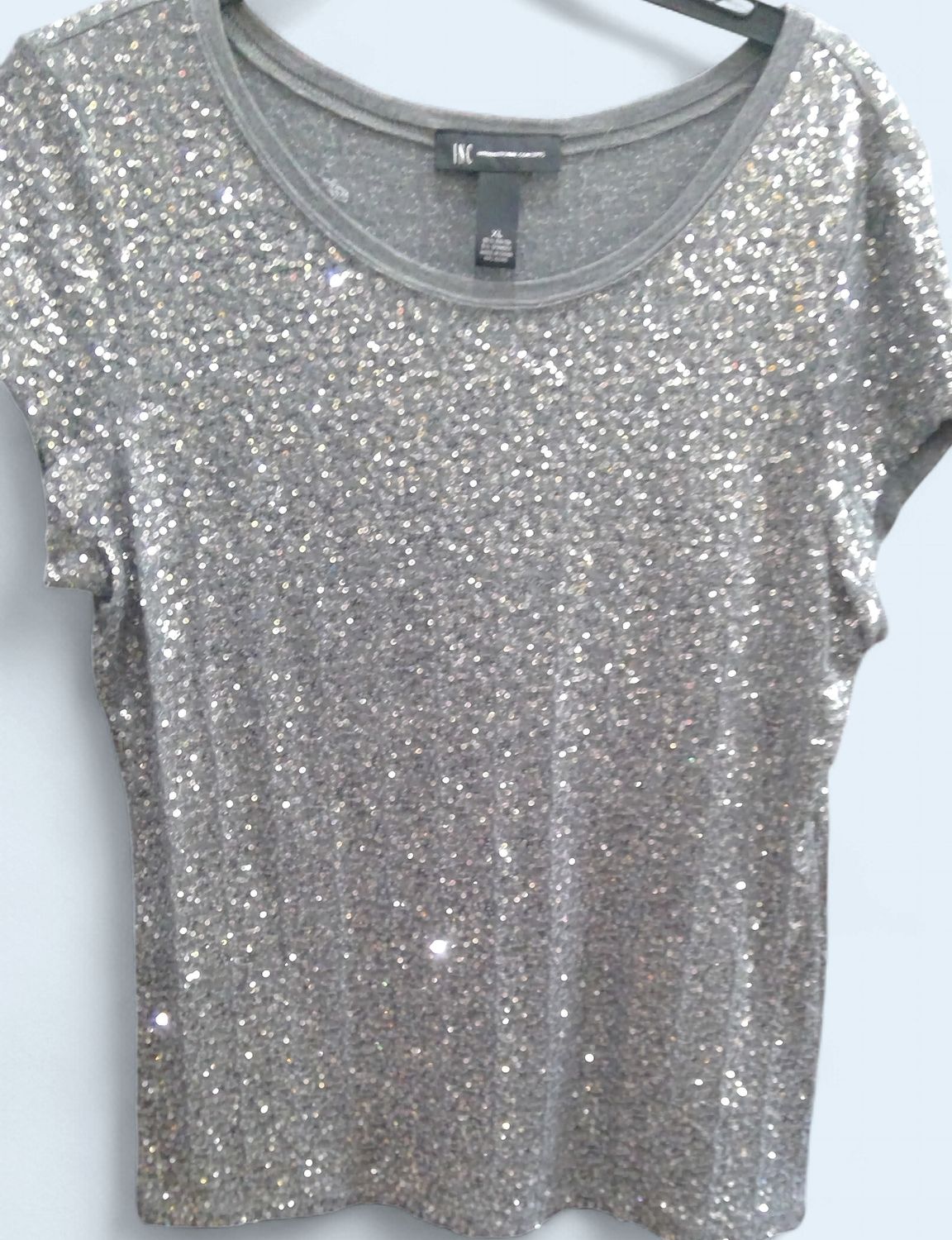 New Inc Gray Sequins Top Short Sleeves Size xl New Inc Gray Sequins Top Short Sleeves Size xl