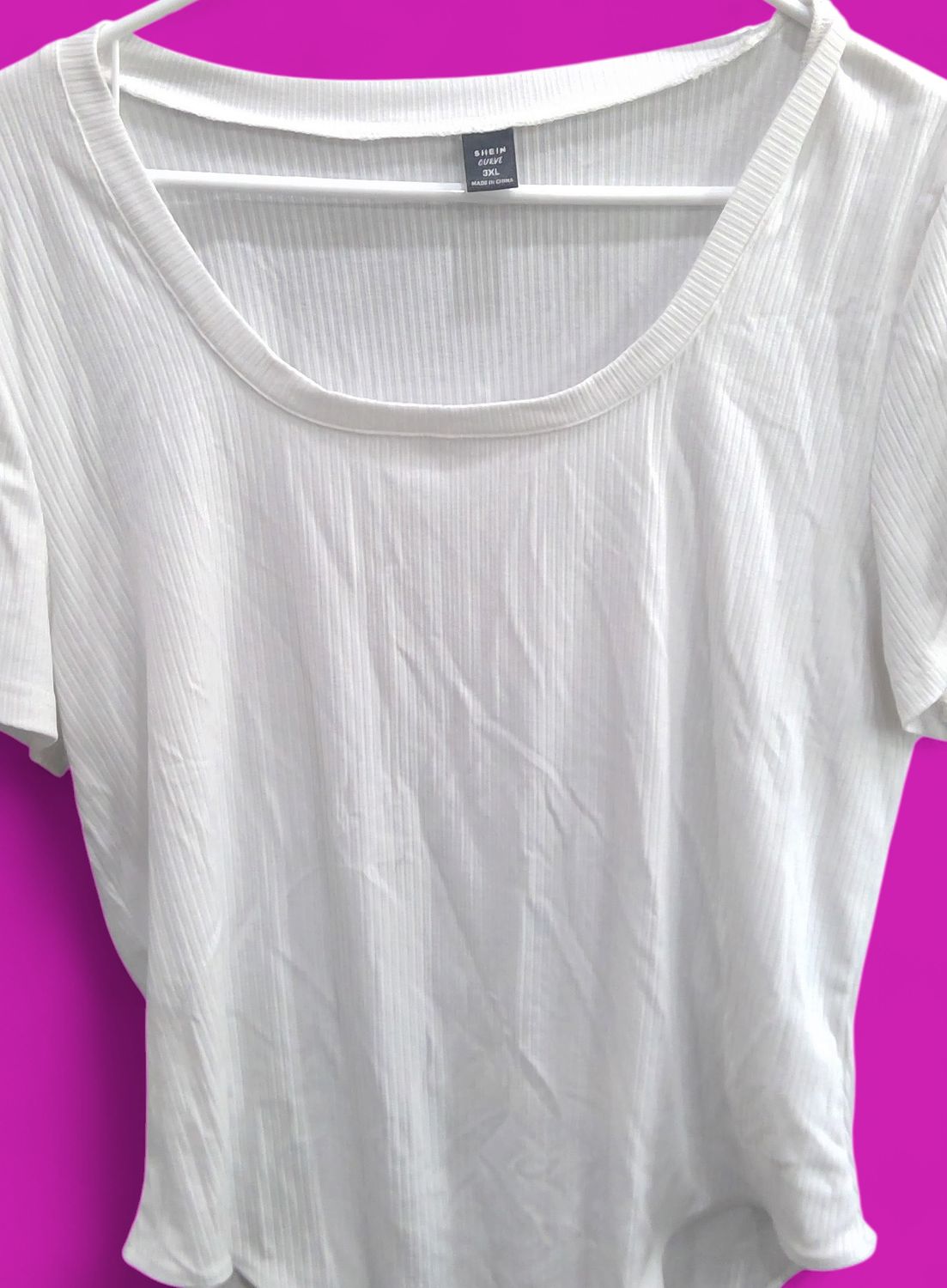 Shein Curve White Ribbed Knit Short Sleeve Body Suit Size 3xl