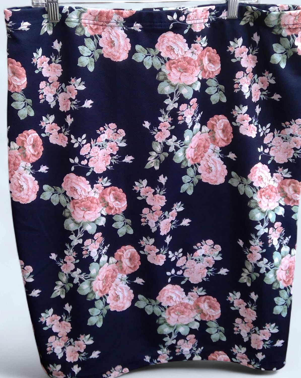 Blue Midi Pencil Skirt Rose Floral Green Foliage Size 2xl Blue Midi Pencil Skirt Rose Floral Green Foliage Size 2xl