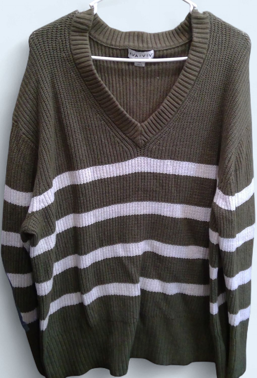 Ava Viv Olive Green White Striped Sweater Size 4xl Ava Viv Olive Green White Striped Sweater Size 4xl