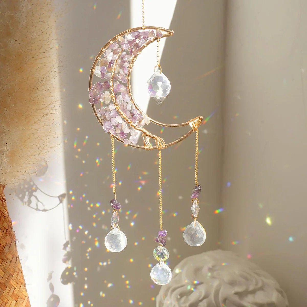 Amethyst Moon Crystal Suncatcher Prism Amethyst Moon Crystal Suncatcher Prism