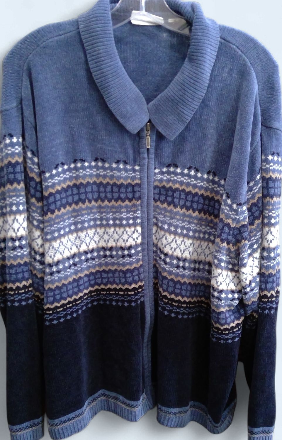 Croft & Barrow Blue Zip Up Cardigan Geometric Pattern Size 2xl Croft & Barrow Blue Zip Up Cardigan Geometric Pattern Size 2xl