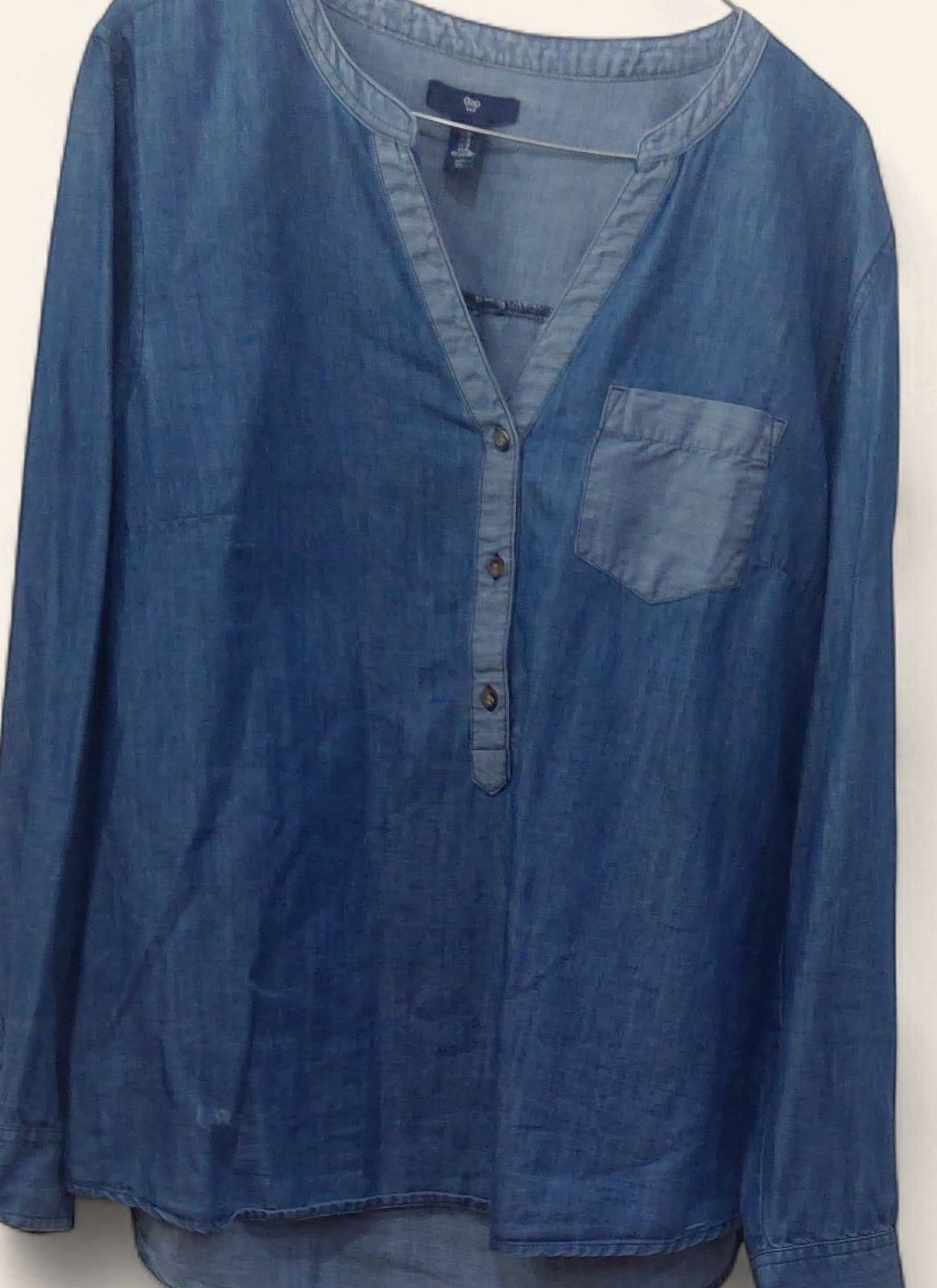 Gap Blue Denim Long Sleeve Popover Blouse Size m