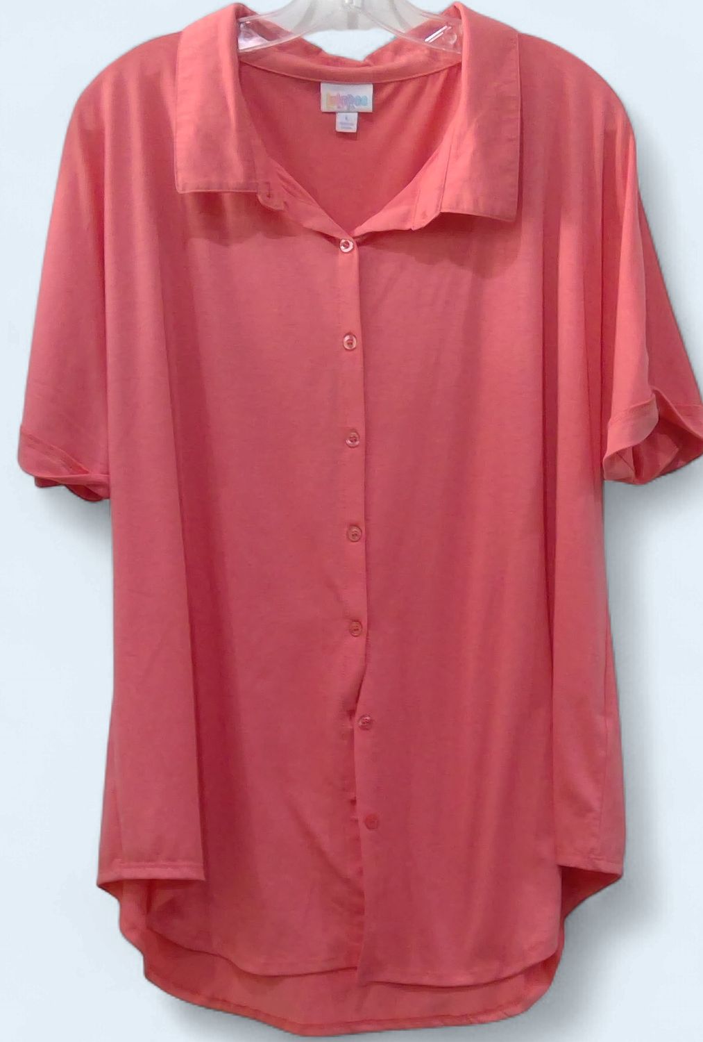 LuLaRoe Coral Short Sleeve Button Down Blouse  Size l