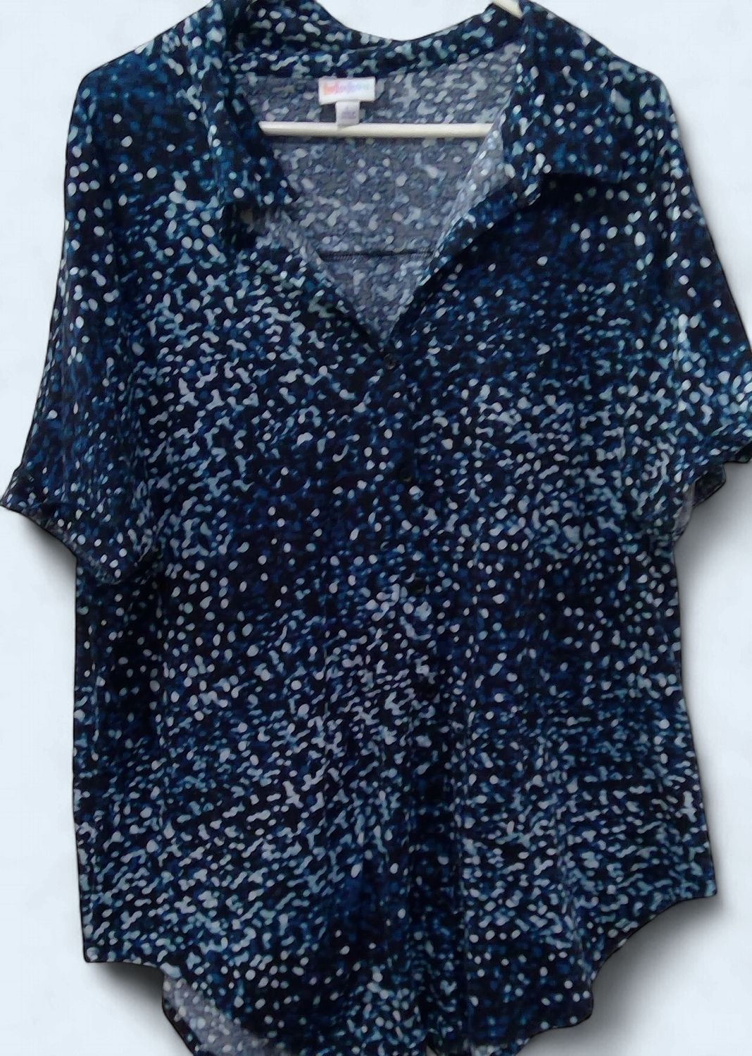 LuLaRoe Navy Blue Short Sleeve Blouse Speckled Dot Pattern Size l