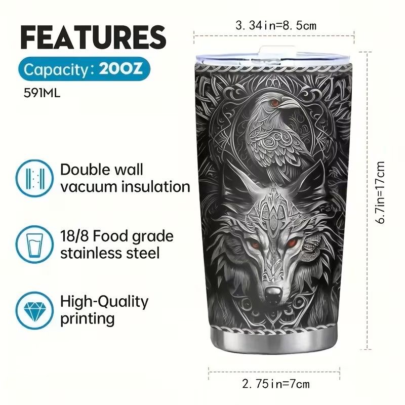 Viking-Themed Stainless Steel Tumbler Wolf Viking-Themed Stainless Steel Tumbler Wolf