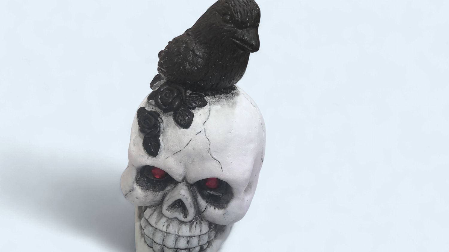 White Skull with Red Eyes and crow on top White Skull with Red Eyes and crow on top