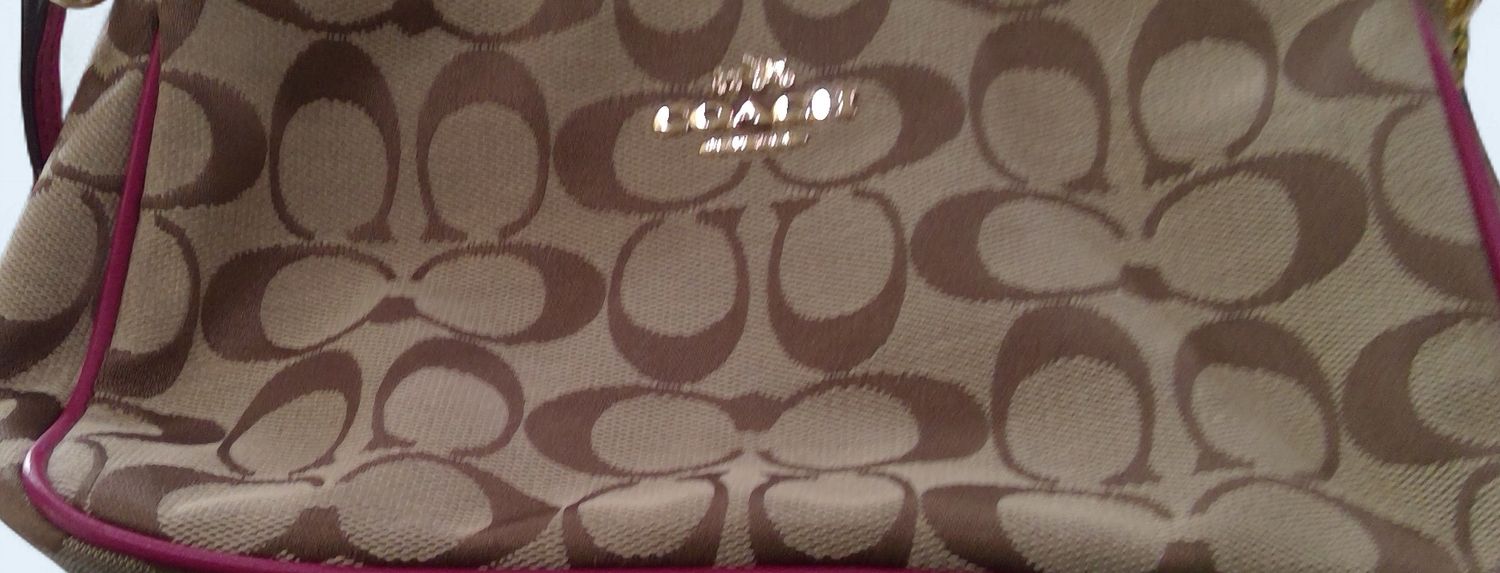 Coach Canvas Mini Bag Brown  Pink Trim