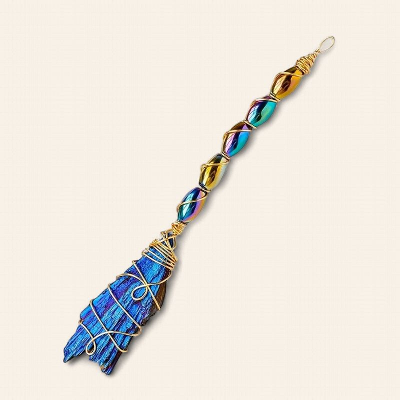 Natural Crystal Broom Aura Blaze Blue Feather Shape