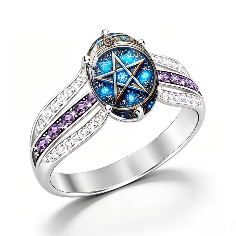 Star Ring Pentagram Ring Cosmic Ring Mystical Ring Oval Ring Celestial Ring Jewelry Additions Unique Jewelry Christmas Gifts Valentine Gifts Everyday Gifts Easter Gifts Size 7