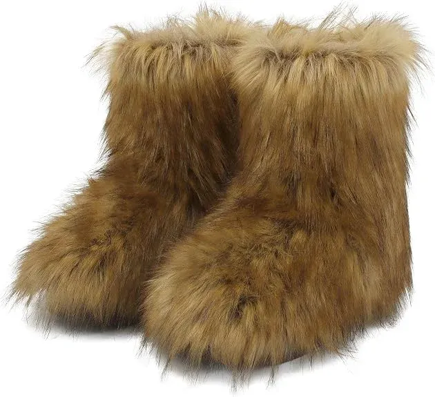Wnshonzy Womens Fur Boots, Size: 9