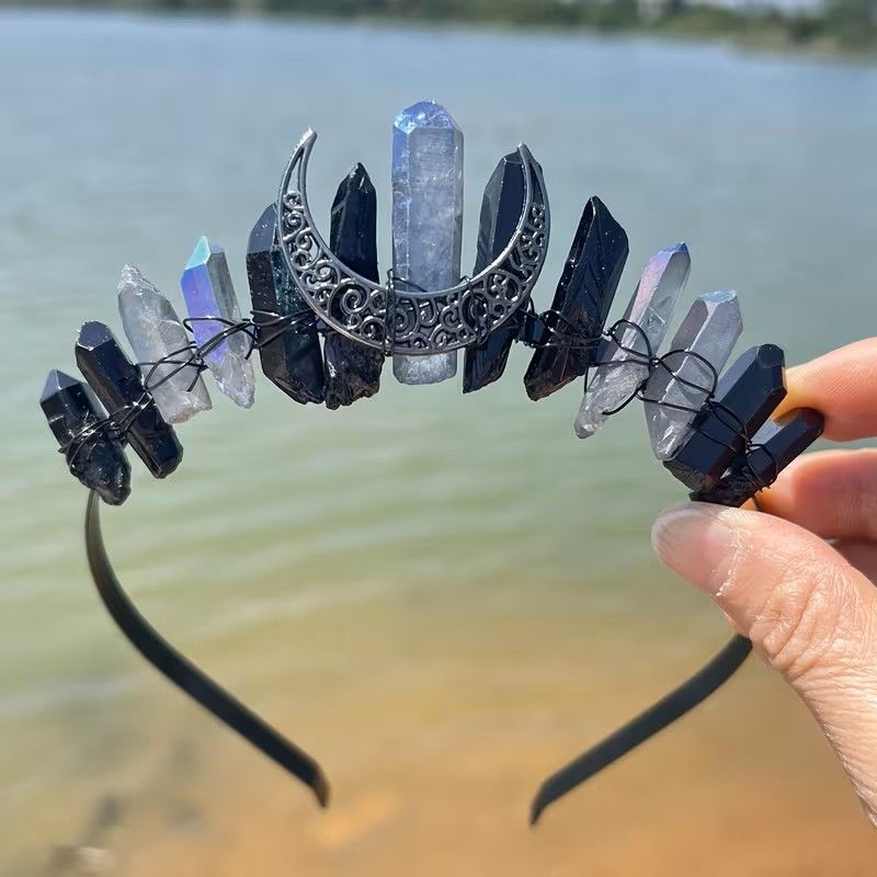 Natural Crystal Hollow Moon Tiara Hair Accessories Head Jewelry