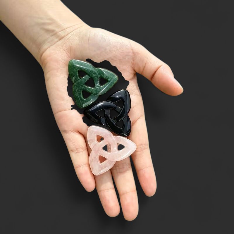 Natural Stone Celtic Knot Rose Quartz Green Aventurine Obsidian Thumb Stone
