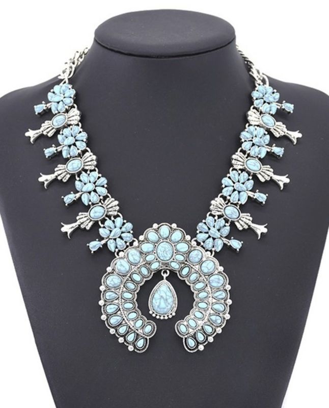 Queen Chelsie Torquoise Alloy  Silver Plated, Lobster Clasp Necklace