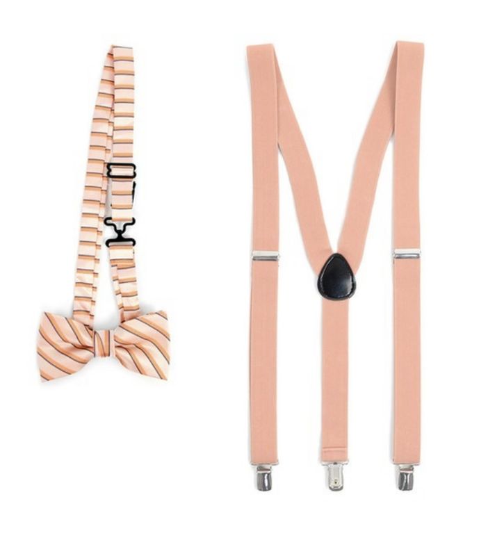 Prince King Pink and White Picnic Striped Bow with Pink Suspender Set (4-7 years old)