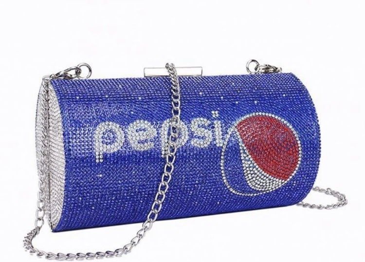 NEW! (Pepsi) Inspired Rhinestone Clutch with Strap