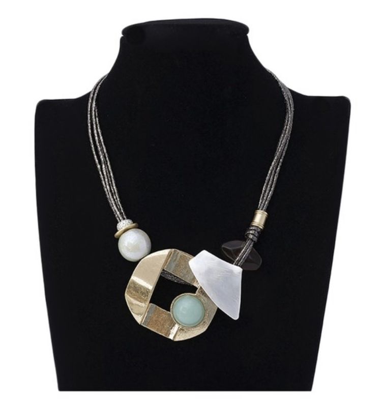 Queen Desiree Silver And Gold Abstract Necklace with Pu Leather Strap