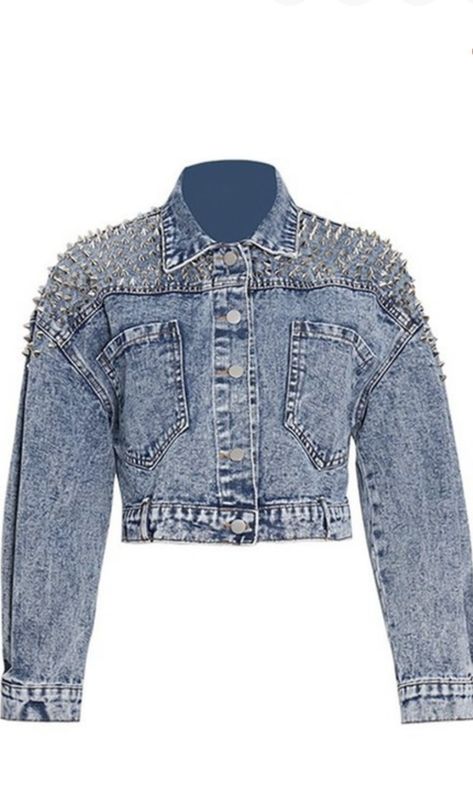 Queen Latrice Denim Spike Studded Shoulder Jacket
