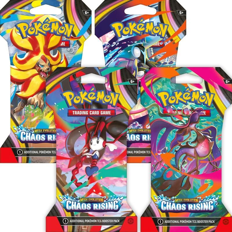 Pokemon TCG: Mega Evolution 04 Chaos Rising- Sleeved Booster 4-Pack (One of Each Art)