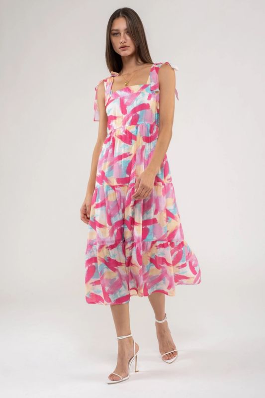 Brush Stroke Tiered Midi Dress