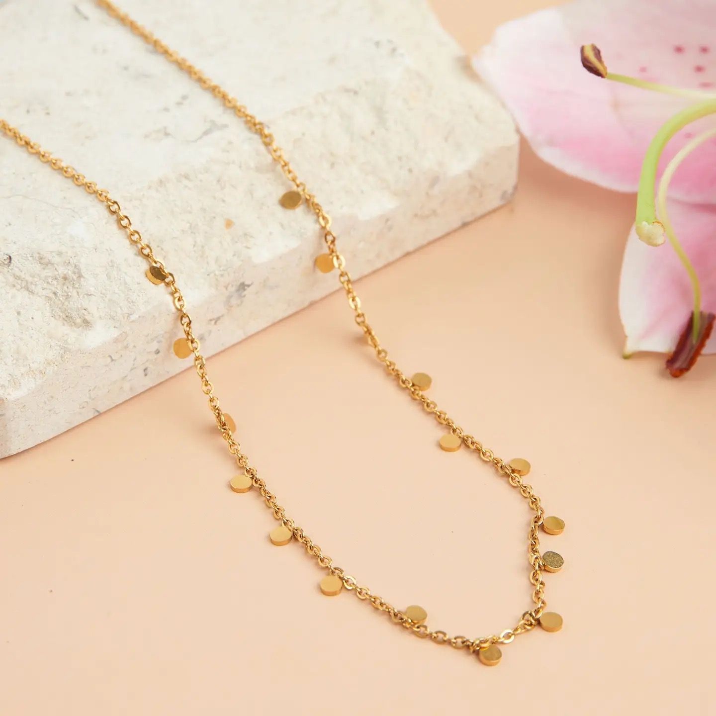 Gold Plated 16&quot; Disc Chain Necklace