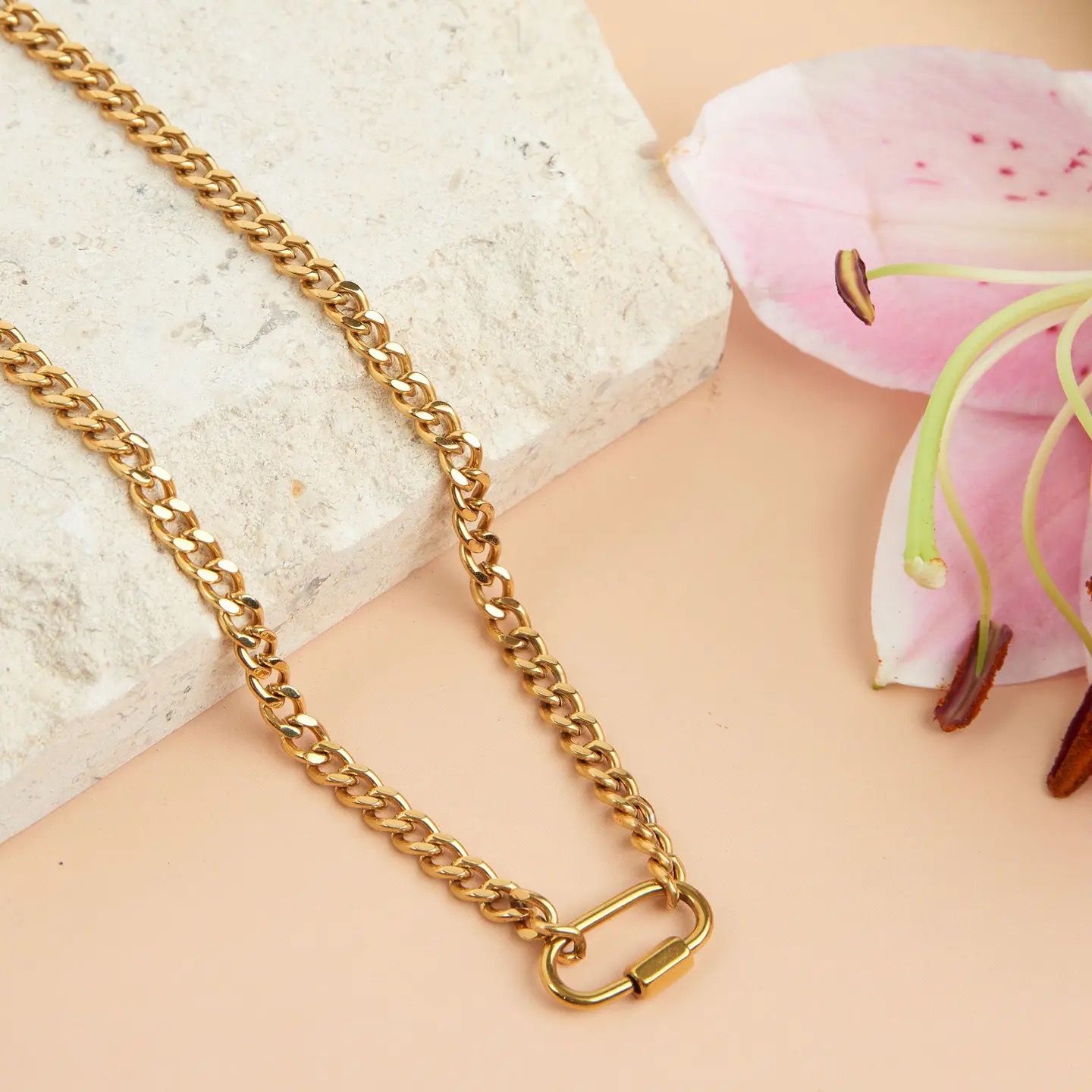 Gold Plated 16&quot; Functional Carabiner Necklace