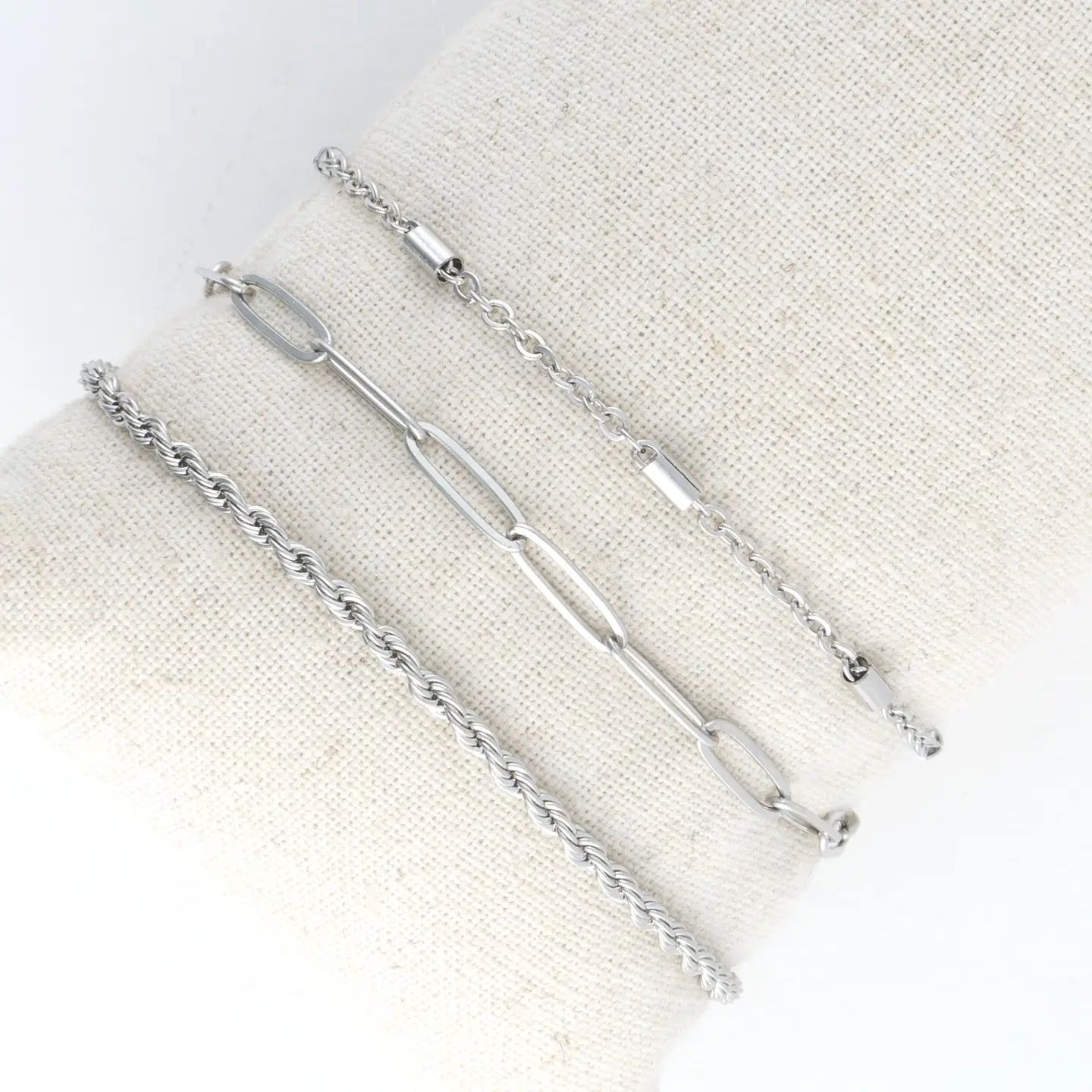 Stainless Steel Twisted Chain Bracelet Set
