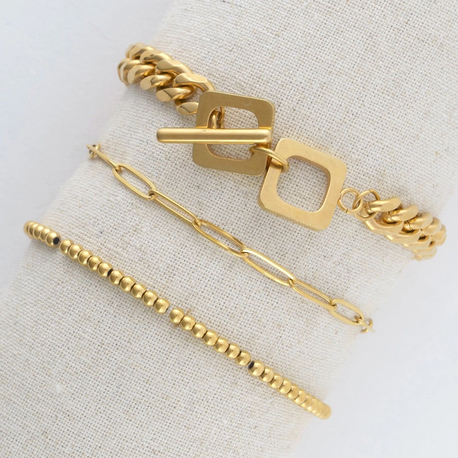 Gold Curb Chain Bracelet Set