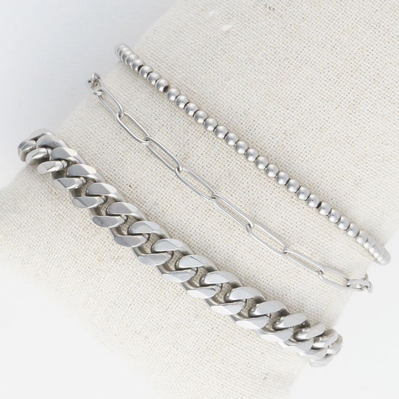 Silver Curb Chain Bracelet Set