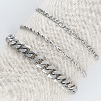 Stainless Steel Figaro Chain Bracelet Set