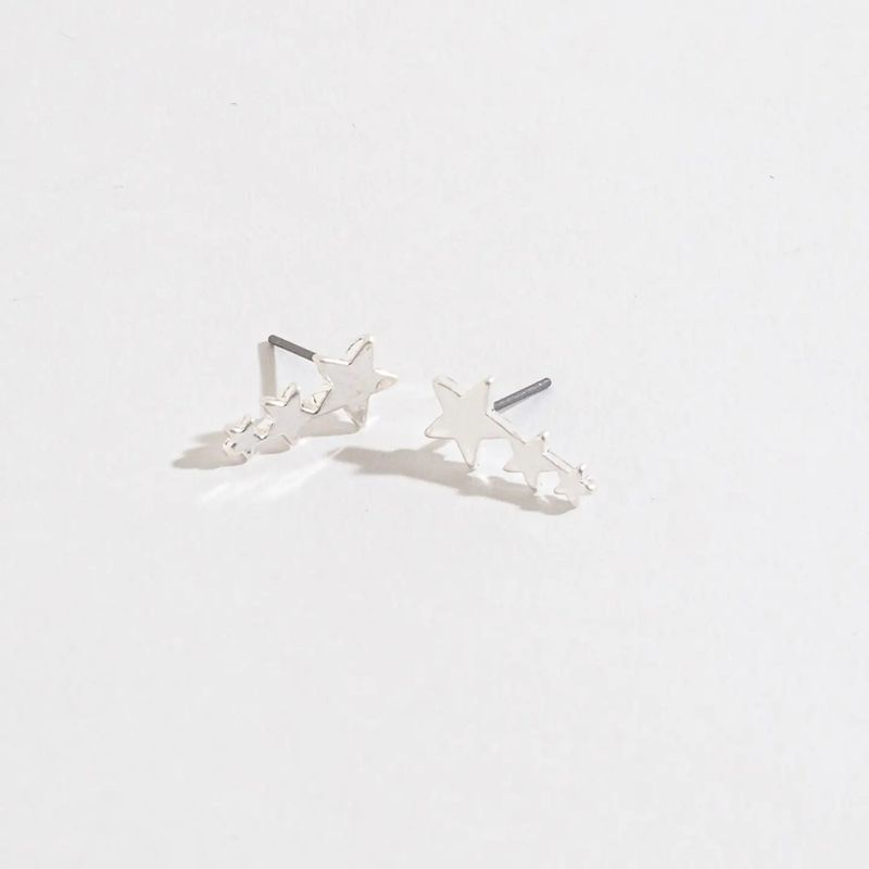 3 Stars Stud Buds Earrings - Silver