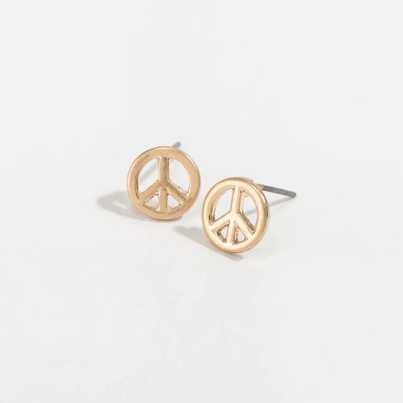 Peace Sign Stud Buds Earrings = Golden