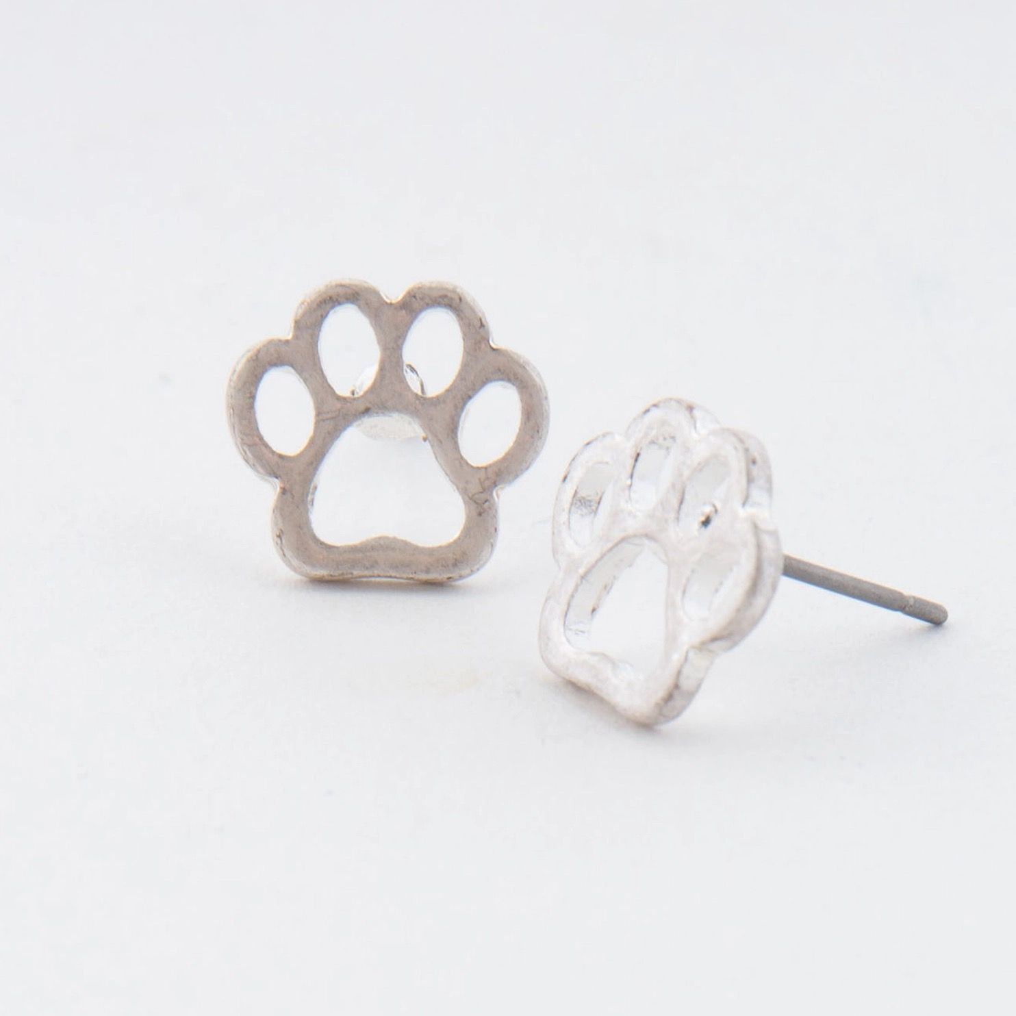 Paw Print Stud Buds Earrings - Silver