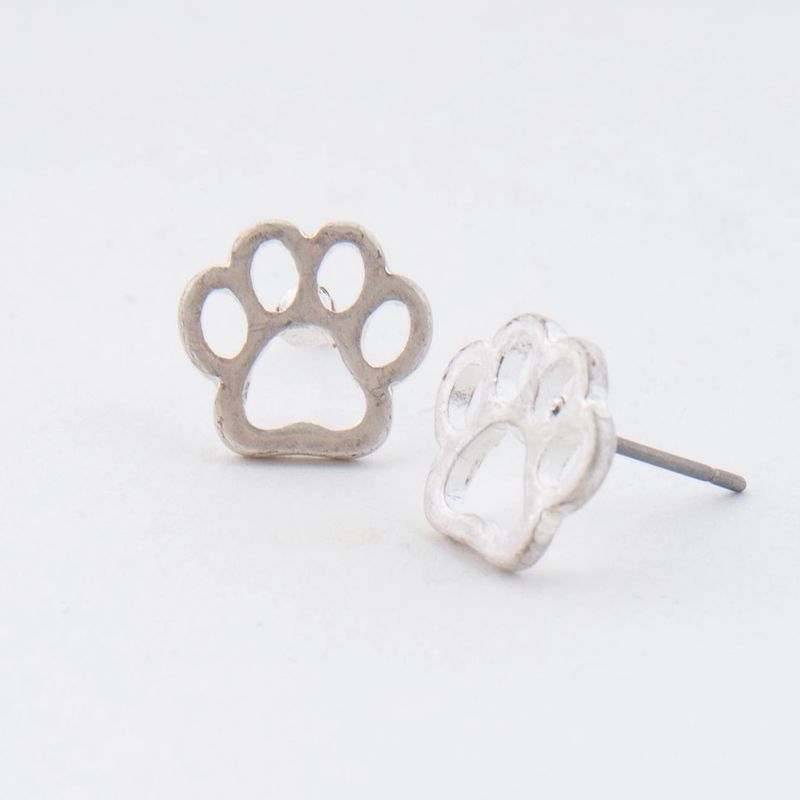 Paw Print Stud Buds Earrings - Silver